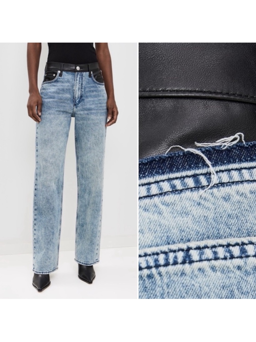 NEW Rag & Bone Shea Mixed Media Faux Leather Denim Combo High Rise Relaxed Jeans - Picture 1 of 14
